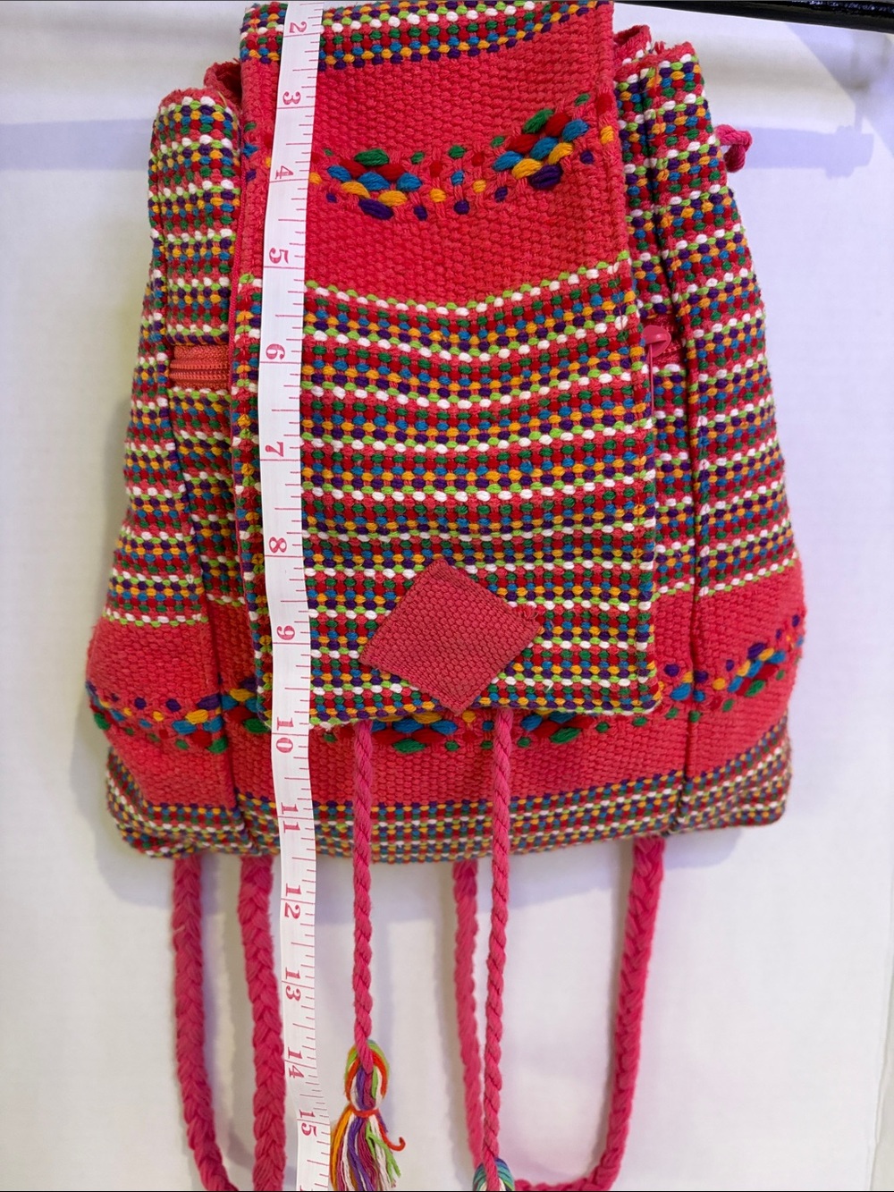 Handcrafted Pink Multicolor Woven Backpack
